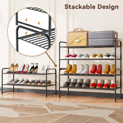 2 32.5" Tier Shoe Rack, Wide Shoe Organizer Sturdy Metal for Entryway, Garage, Shoe Shelf Stand for Small Space