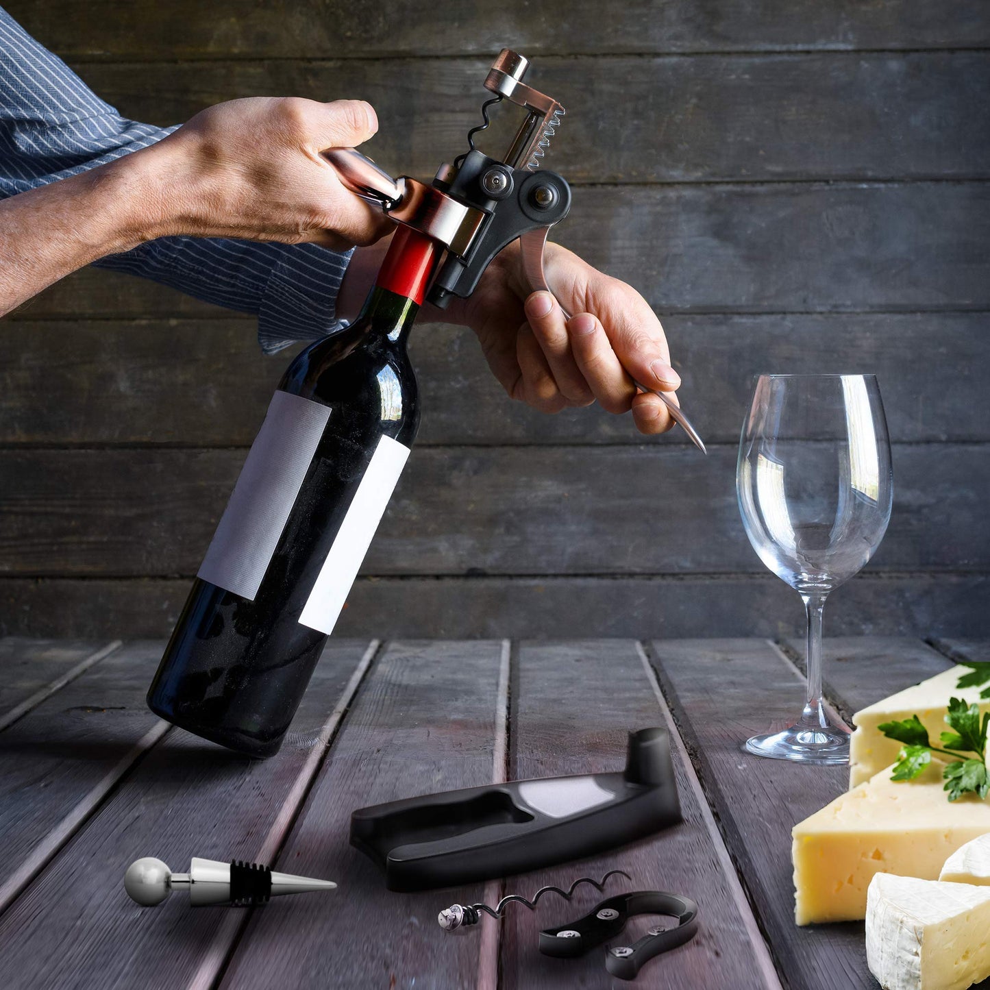 Wine Bottle Opener Corkscrew Set – Luxiluxy [2024 upgraded, does NOT break!] Including Foil Cutter, Bottle Stopper, Opener Stand and Extra Spiral - corkscrews wine opener set- wine opener kit