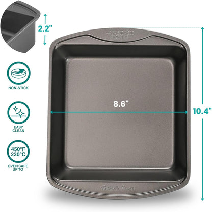 Baker's Secret 2pcs Nonstick Square Cake Pan 8", Premium Food-Grade Coating, Carbon Steel Classic Collection