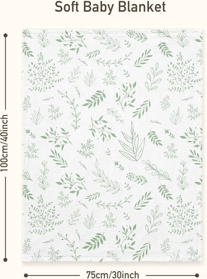 GLLQUEN Baby Blanket - Soft Muslin Cotton Front & Dotted Fleece Backing | Unisex Greenery, 30 x 40 Inches