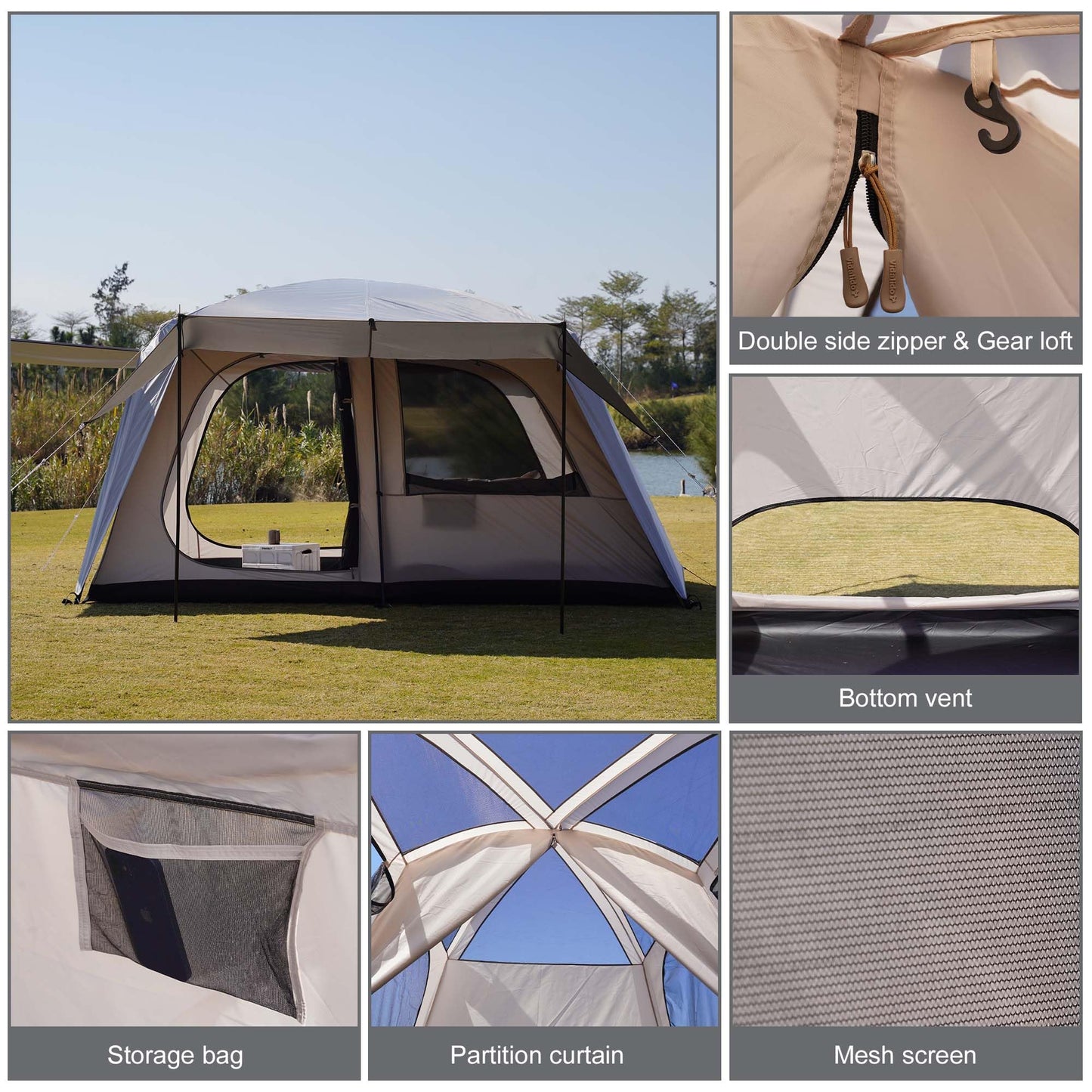 Vidalido 4-6 Person Camping Tent with 3 Door 2 Room Large Family Cabin Tents, Double Layer Waterproof Portable Glamping Tent, Big Tents for Outdoor Camping Hiking and Backpacking