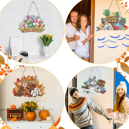 Chunful 20 Pcs Seasonal Diamond Art Wreath Kits Holidays Spring Summer 5d DIY Diamond Art Painting Hanging Sign 4th of July Ornament for Adult Office Holiday Wall Home Decoration(Festival)