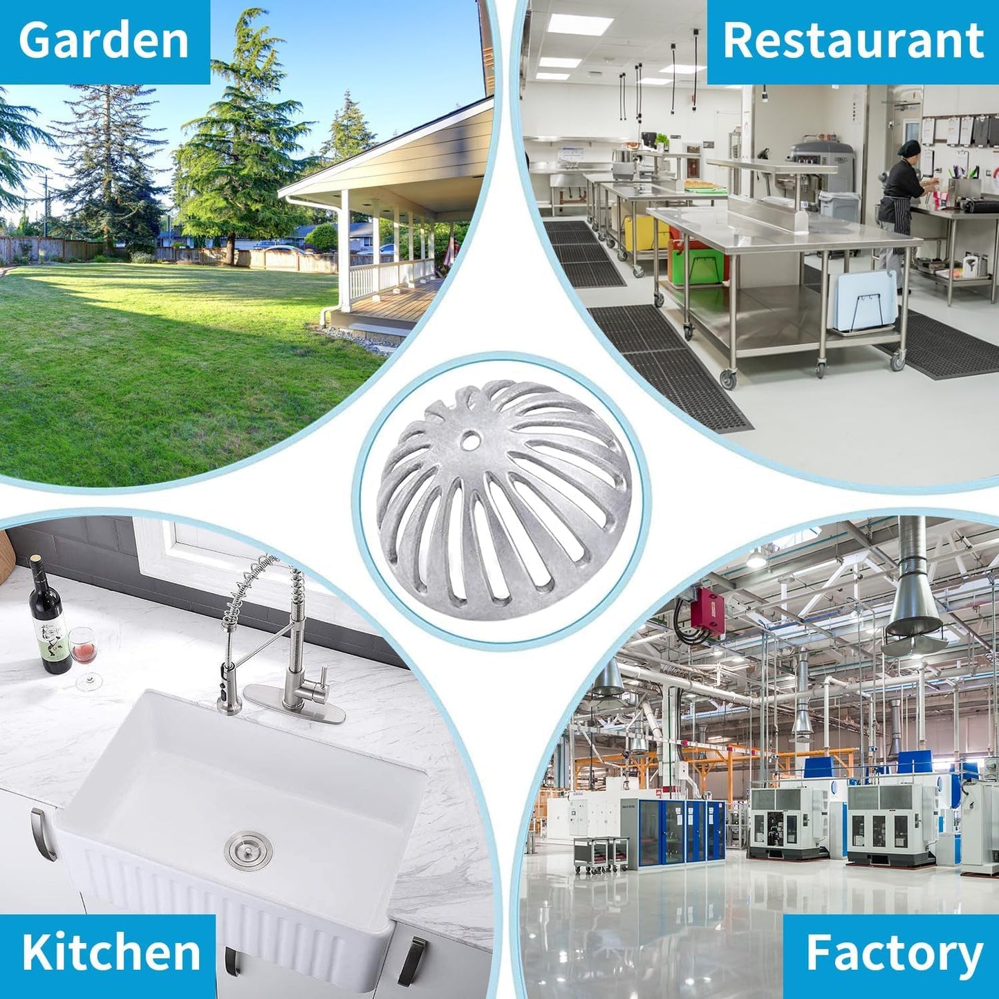 osseph Floor Sink Dome Strainer Cover, Heavy Duty Aluminum Dome Drain Cover, Floor Drain Cover for Restaurant, Home, Garden, Kitchen, Buffet or Food Service 5-1/2" W x 2-1/4"H(5PCS)