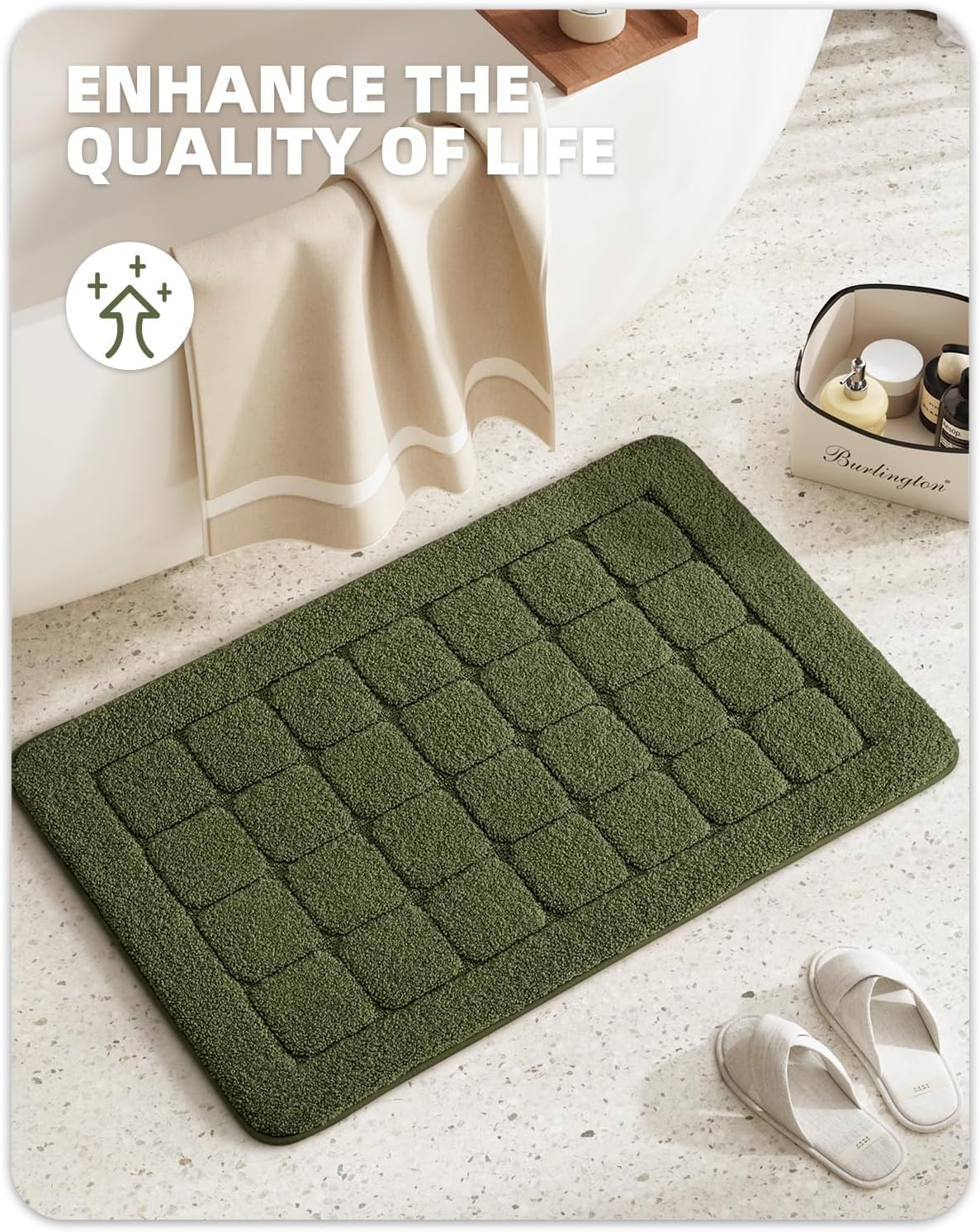 Color&Geometry Green Bath Mat, Non Slip Washable 24"x36" Large Absorbent Bath Mats for Bathroom and Bathtub