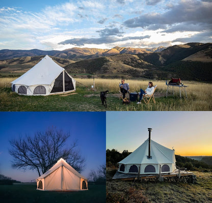 WHITEDUCK Avalon Canvas Bell Tent - Luxury All Season Tent for Camping & Glamping Made from Premium & Breathable 100% Cotton Canvas w/Stove Jack, Mesh (13' (4M), Fire Water Repellent)