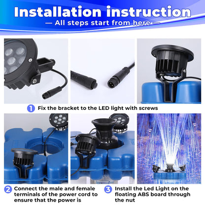 Pond Fountain Aerator with Led Lights RGB-15000 GPH,110V 1HP 750W Floating Fountain Aeration for Large Ponds,Aerating Fountain Pump for Outdoor Ponds & Lakes with 15A/100FT Power Cord