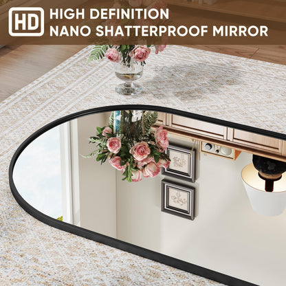 Antok Full Length Mirror, 44"x82" Floor Mirror with Stand, Hanging Mounted Mirrors for Bedroom, Living Room, Cloakroom, Dining Rooms, Black, Arched
