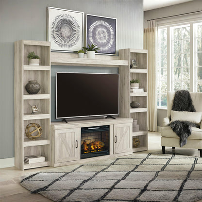 Signature Design by Ashley Bellaby Farmhouse 4-Piece Entertainment Center for TVs up to 69" with Electric Fireplace, Whitewash