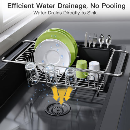 JASIWAY Dish Drying Rack in Sink, Expandable Stainless Steel Dish Drainers for Kitchen Counter, Dish Dryer Rack for Inside Sink, Over The Sink Dish Racks with Utensil Holder, Silver