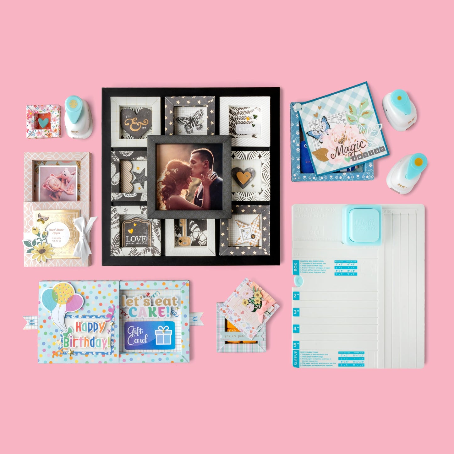 We R Makers Shadow Box Paper Punch Board - Paper Cutter Creates 2"-5" Shadow Boxes, Includes Scoring Tool - Great for Crafts, Card Making, Advent Calendars, Layered Scenes, and DIY Gifts