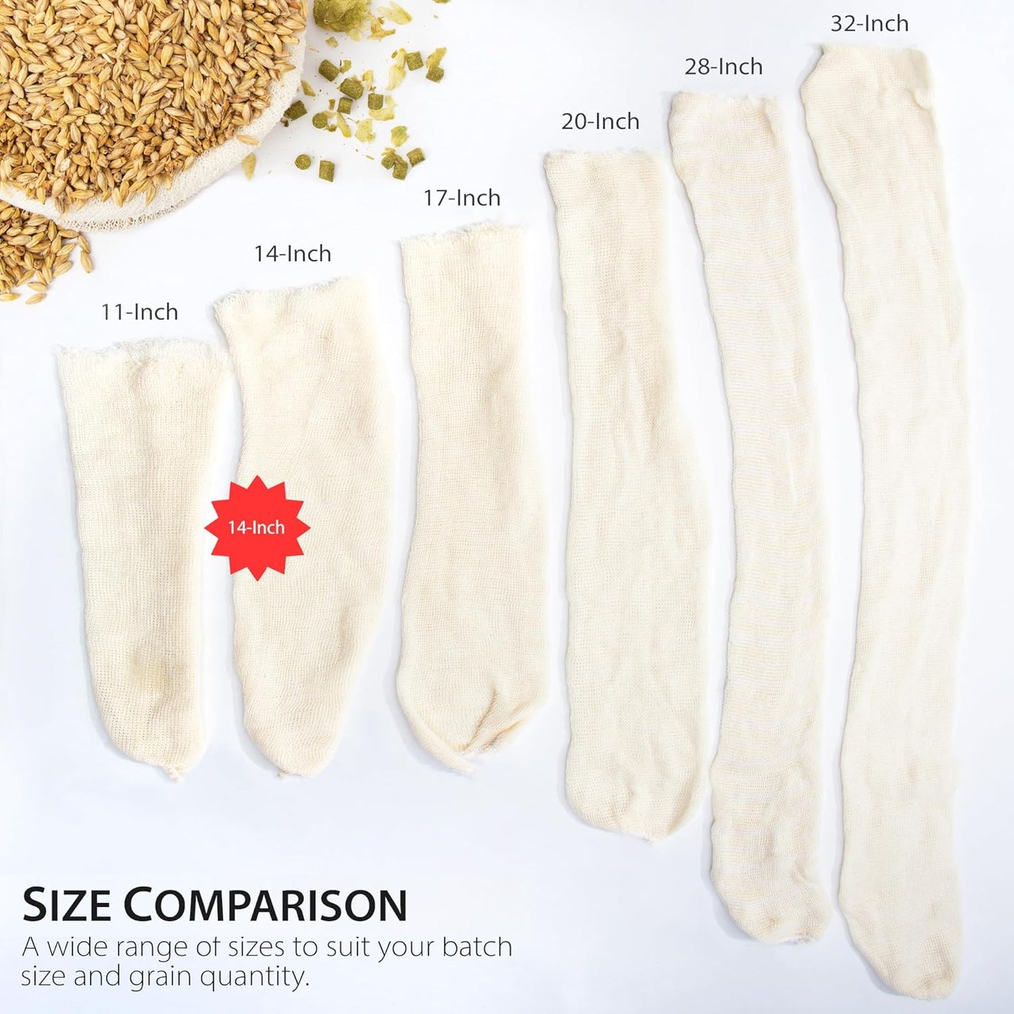 14" (100 Pack) Hops, Grain & Spice Beer Brewing Bags Cotton Mesh Steeping Bags for Beer Wine, Cider, Tea, Soups & Nut