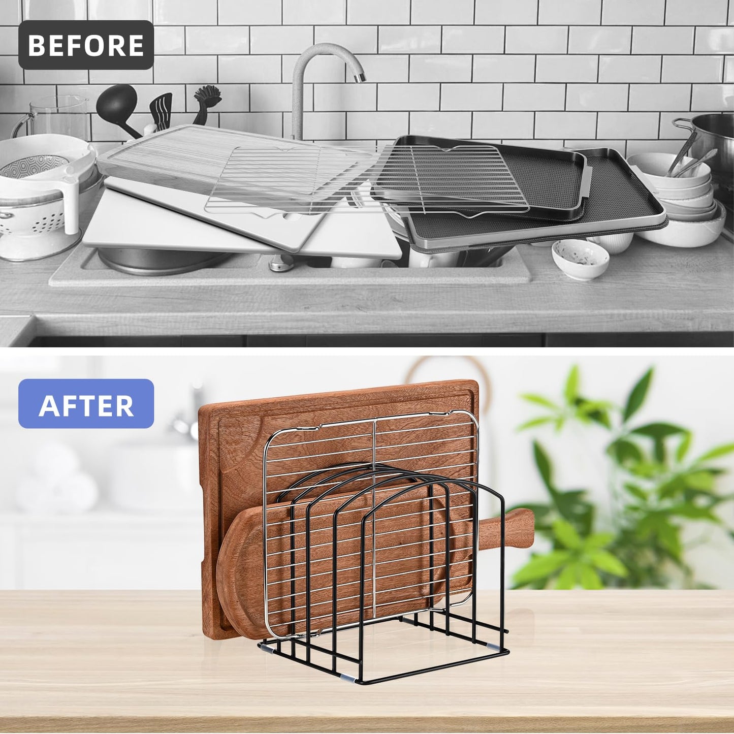 ziroland 5-Slot Cutting Board Organizer, Bakeware Organizer, and Kitchen Cabinet Organizer for Baking Trays and Cookie Sheets (1pc 5 Slot for two size)