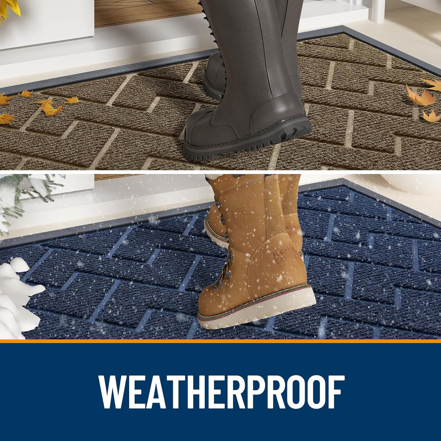 OLANLY Waterproof All-Season Front Door Mat - Sturdy Natural Rubber, Easy Clean Herringbone Design (Green, 59x35)