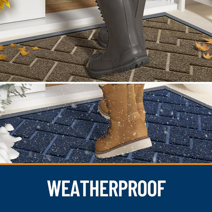 OLANLY Waterproof Front Door Mat - All-Season Indoor/Outdoor Doormat | Sturdy Natural Rubber, Herringbone Brick (Green, 71x23)