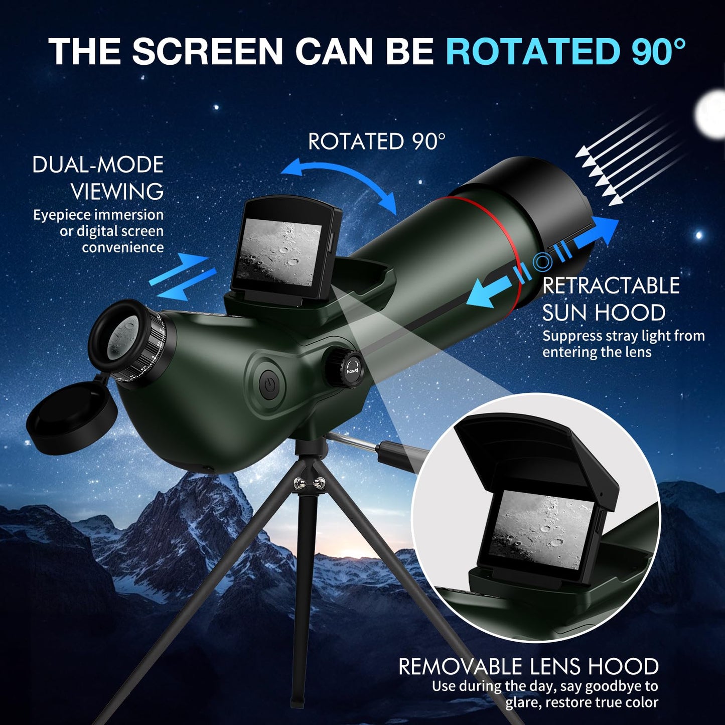 Smart Telescope Digital Spotting Scope with Tripod Electronic 78mm Large Objective Lens 2.8'' Extended Screen for Stargazing,Bird Watching,Hiking,Wildlife Viewing,32GB SD Card Carrying Bag