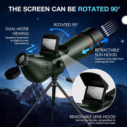 Smart Telescope Digital Spotting Scope with Tripod Electronic 78mm Large Objective Lens 2.8'' Extended Screen for Stargazing,Bird Watching,Hiking,Wildlife Viewing,32GB SD Card Carrying Bag