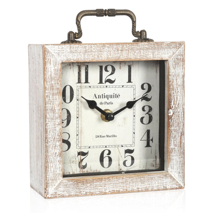 BITALYE Retro Desk Clock, White Vintage Wooden Table Clock,