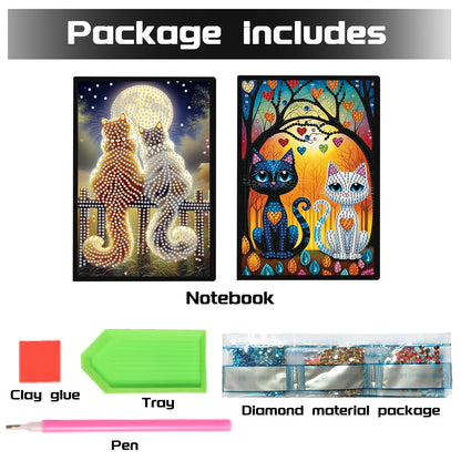 JISHSHAY 2 PCS Diamond Art Notebook Journal Diamond Painting Note Book Gem Art Sketchbook Gem Painting A5 Notebook Mosaic Kits for Adults Diary with Special Shaped 14.5×21cm/5.7×8.26in Cat