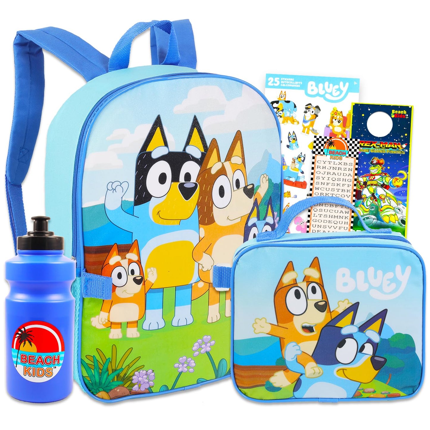 Bluey Backpack and Lunch Bag Set - Bundle with 16” School Bag, Lunch Box, Water Bottle, Stickers, More | Bluey School Supplies for Kids, Toddlers, Girls
