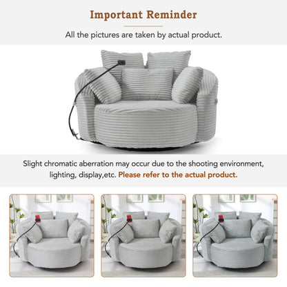 ERYE 360° Swivel Accent Barrel Chair Round Sofa Chaise with 5 Pillows and Adjustable Phone Holder, Modern Round Lazy Armchair for Living Room, Bedroom, Office and Hotel