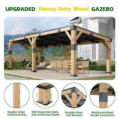GOHONEI10x22 ft Cedar Wood Gazebo with Sloped Galvanized Steel Roof, Hardtop Gazebo Pavilion with Durable, Rot-Resistant Construction, Permanent Outdoor Pergola for Backyard, Garden & Deck