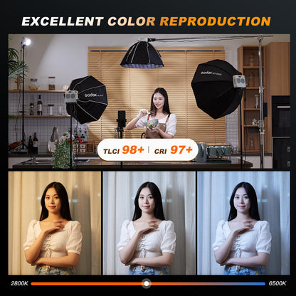 Godox ML100Bi 120W LED Video Light with Battery Grip, 2800K-6500K Bi-Color Continuous Output LED Video Light for Filming, Live Streaming and Video and Studio Photography