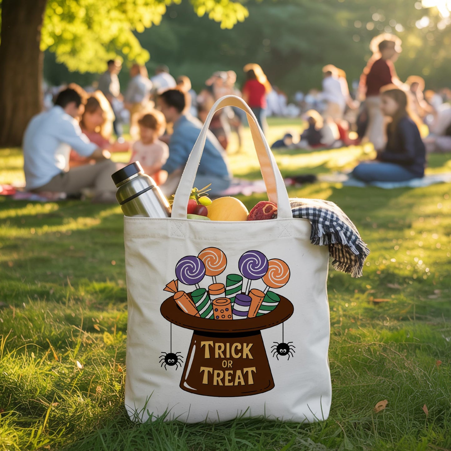 LRYBUD Halloween Tote Bag Hat Trick or Treat for Women Canvas Womens Work Tote Bag Gifts