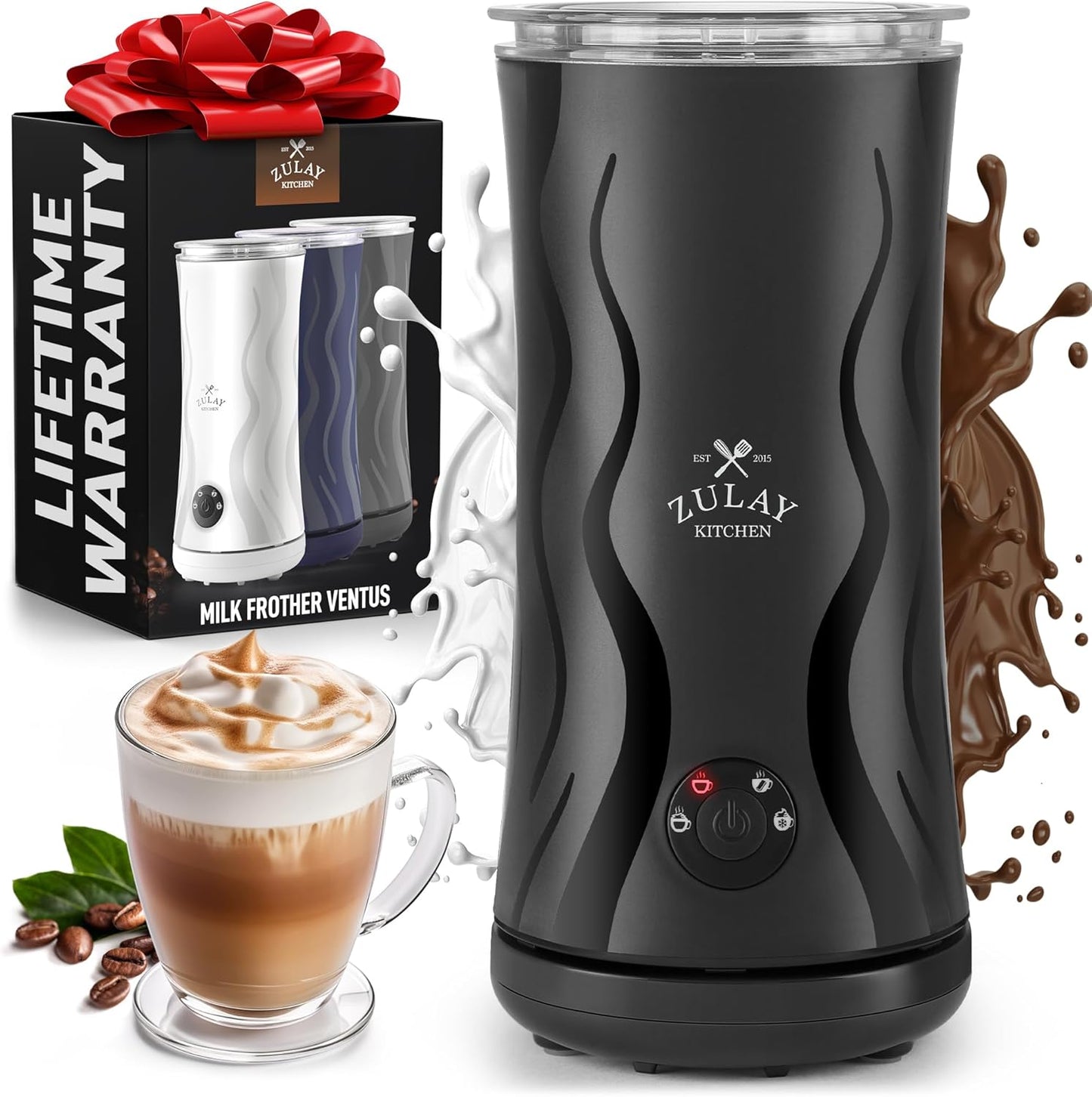 Zulay 4-in-1 Milk Frother and Steamer - Automatic Hot and Cold Foam Maker with Auto Shut Off & Temperature Control for