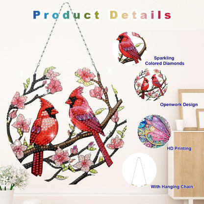 DIYDeligths DIY Hanging Pendant Ornament Diamond Art Painting for Adults Beginners with Accessories Single Sided Dot-Drill Pendant for Home Wall Window Garden Decor (Openwork Cardinal)
