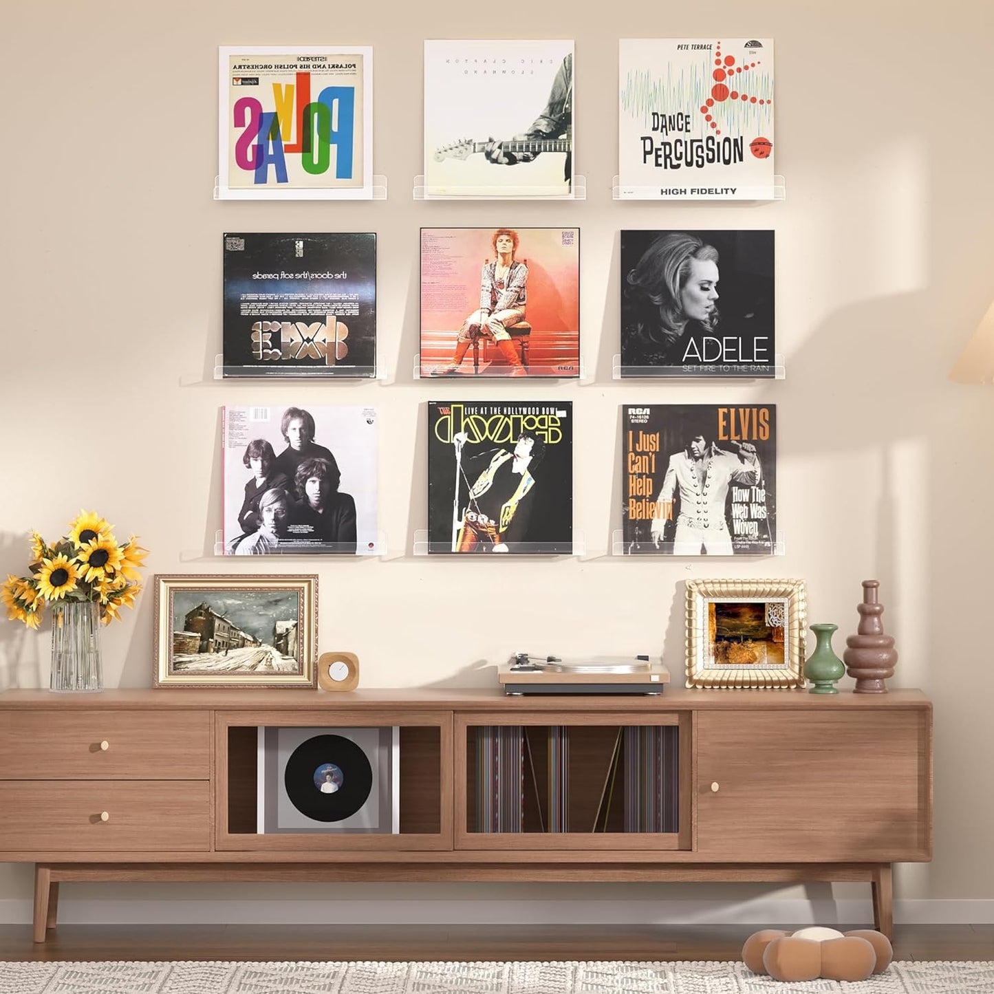 12 Pack 12" Album upsimples Vinyl Record Wall Mount Shelves, Vinyl Holder for Record Storage & Display, Clear Acrylic