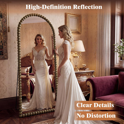 FlyEcho Arched Full Length Mirror, 71"x28" Antique Beaded Full Body Mirrors, Large Floor Mirror with Stand, Hanging Mounted for Bedroom Living Room Cloakroom Hallway Decor, PU Frame, Bronze