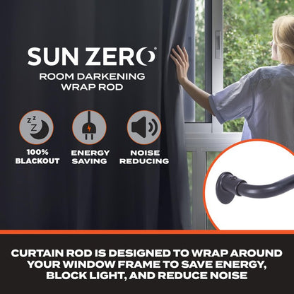 Sun Zero – Wrap Around Curtain Rod, Blackout Room Darkening Design with 5/8" Steel Tube, Adjustable 28–48", Black