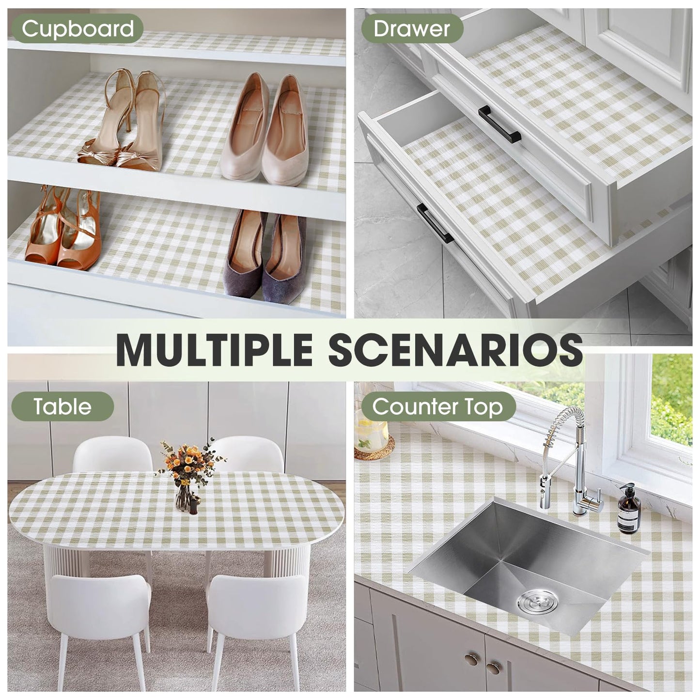 ALIUNI Drawer and Shelf Liner, Non-Slip Kitchen Cabinet Liners Non-Adhesive Thick Strong Grip Waterproof Washable Mats Protect Dresser Shelves Cupboard Bathroom Cabinets, Yellow Plaid, 12 in X 10 FT