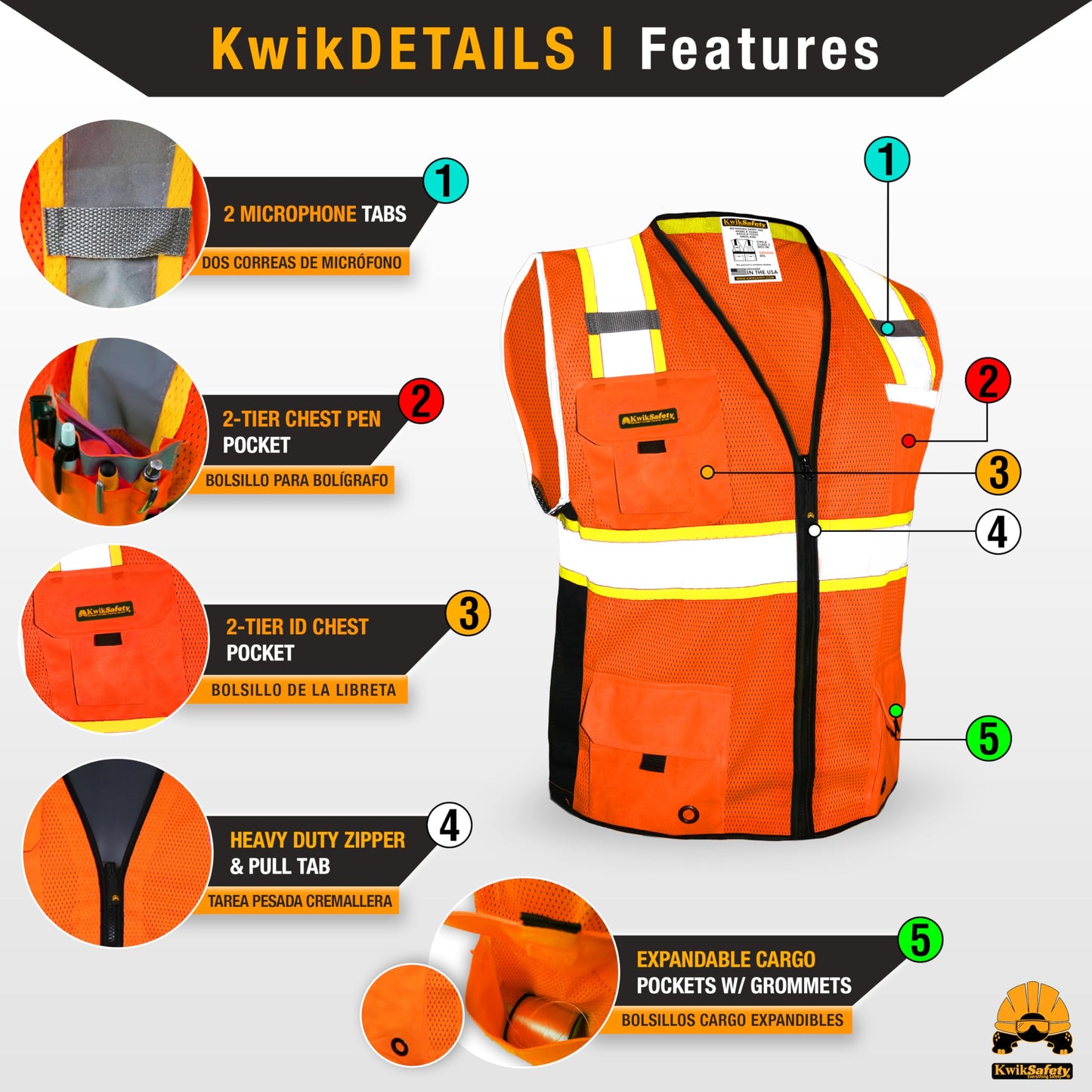 KwikSafety - Charlotte, NC - BIG KAHUNA Safety Vest [15 PACK] Class 2 ANSI OSHA Reflective Vest Durable High Visibility Vest Construction Safety Vest for Men Industrial Work Gear/Orange 2XL