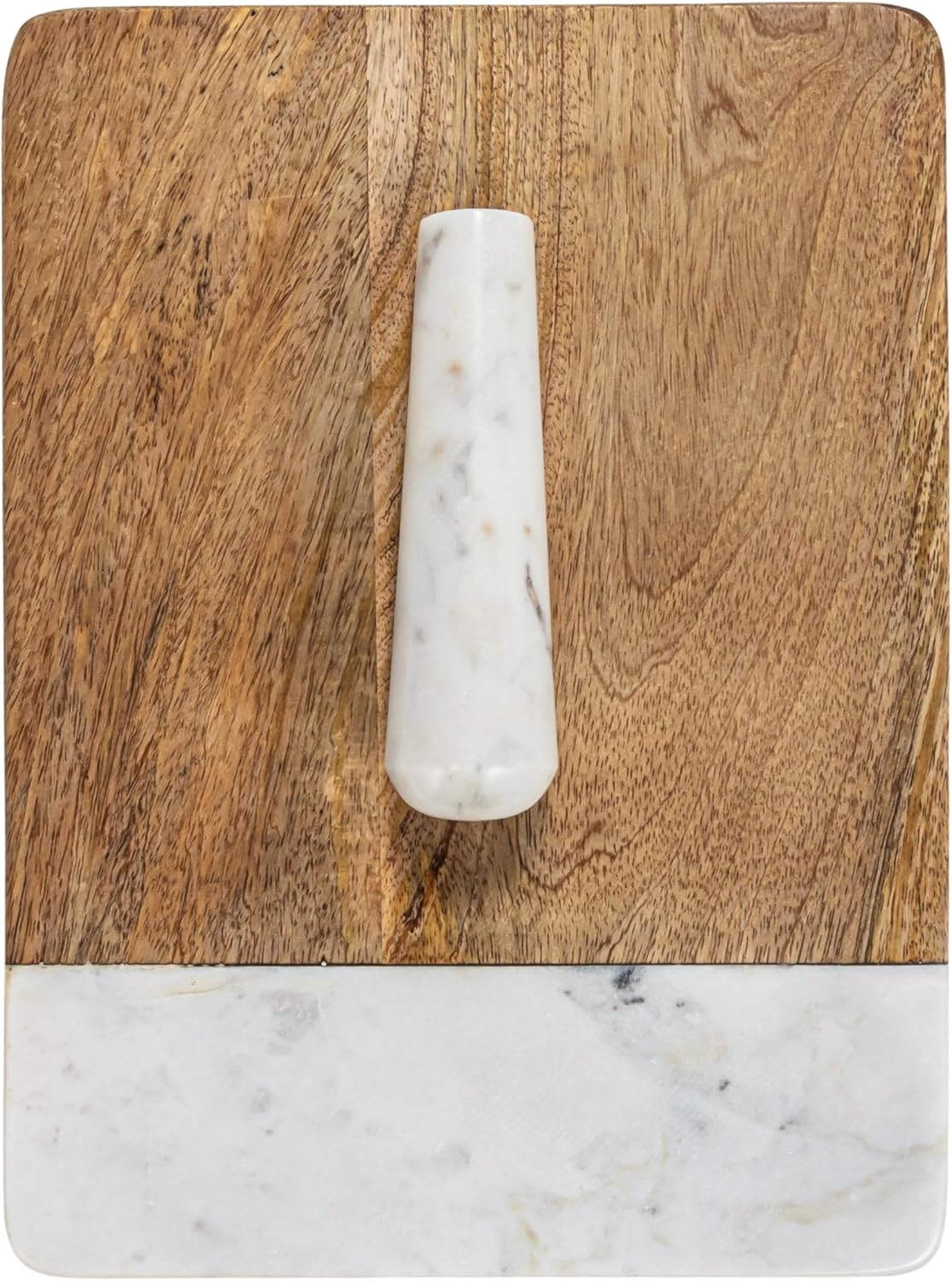 Creative Co-Op Mango Wood and Marble Cheese and Cutting Board with Inlaid Marble Pestle