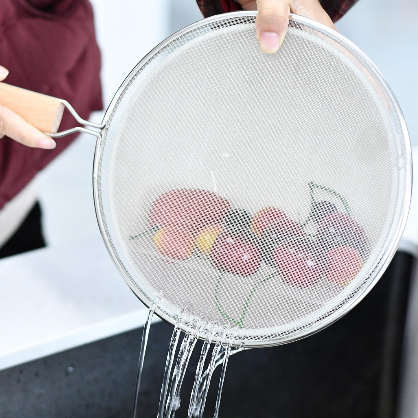 3 Pieces Grease Splatter Screen for Frying Pan, 21/25.5/29cm, with Wooden Handle