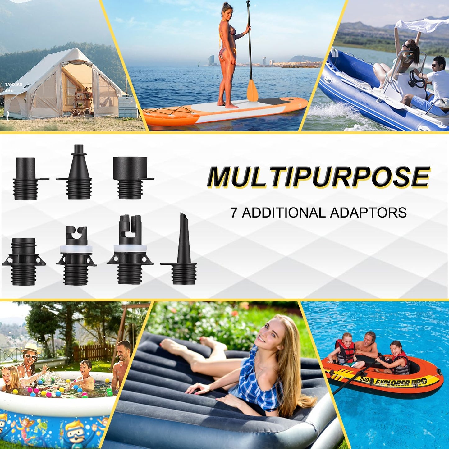 Paddle Board Pump Electric Portable, KOSMEGAL SUP Pump for Paddleboard, Professional 20PSI Air Compressor with Auto-Off, Deflation Function and 12V DC Car Connector for Inflatables, Kayaks and Boats