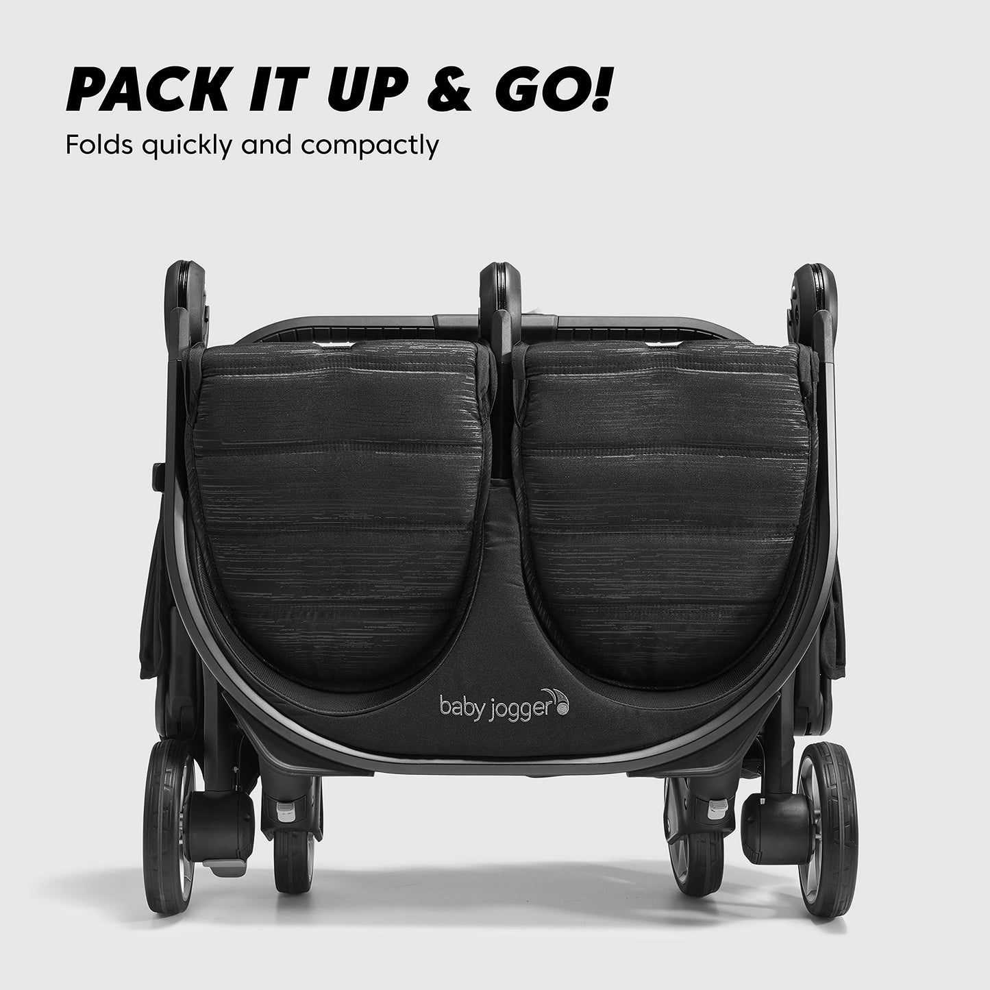 Baby Jogger® City Tour 2 Side by Side Double Stroller, Compact Twin Stroller Design, Easy-To-Maneuver, Fits Through Standard Doorways, Compact One-Step Fold Design, Baby Travel Essential, Pitch Black