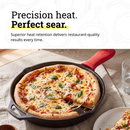 Lodge Seasoned Cast Iron Skillet - Quality Frying Pan for the Stove, Oven, Grill & Campfire - Includes Silicone Hot Handle Holder - Non-Toxic, Nonstick & Long-Lasting - 12 Inches