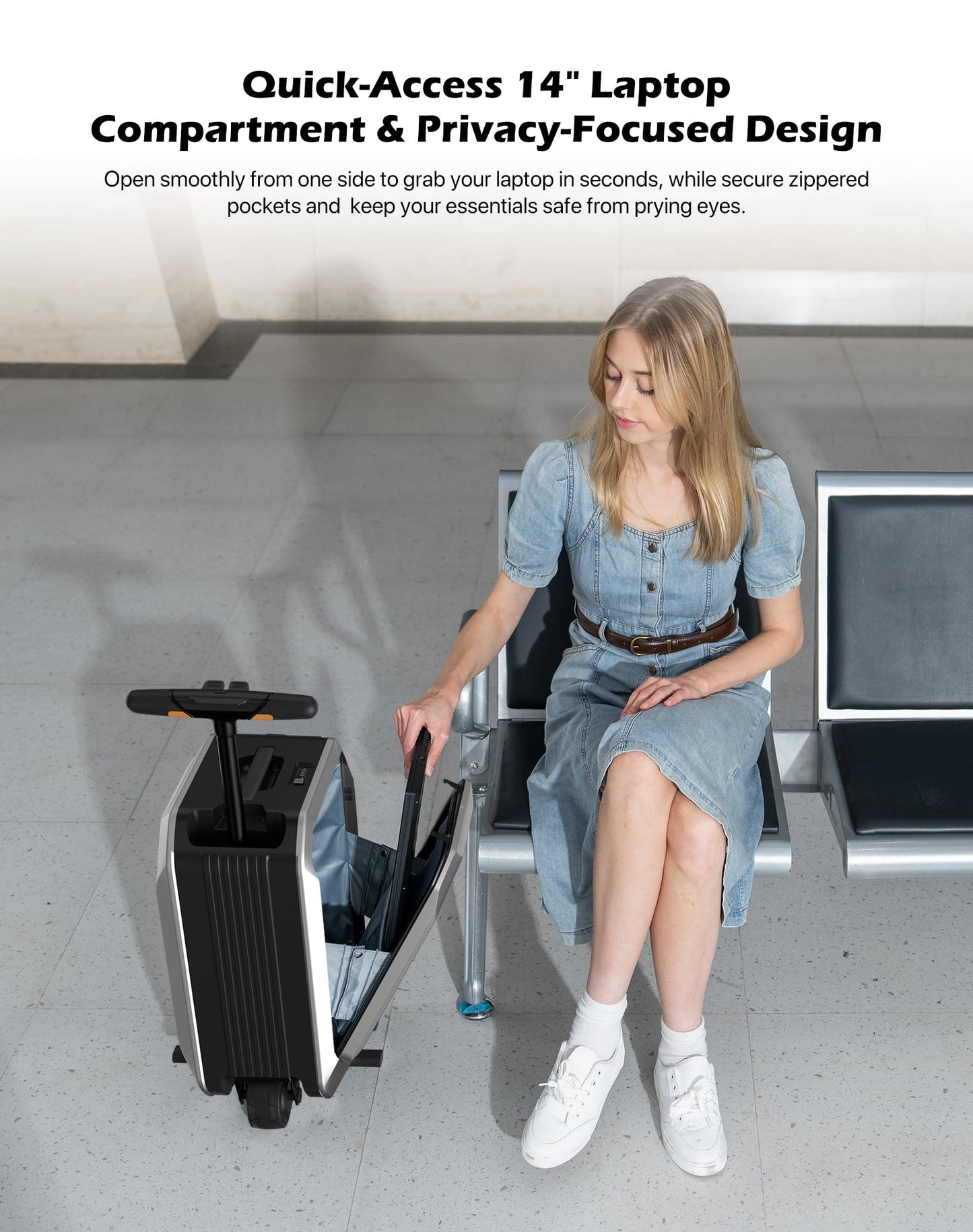 AOTOS Smart Rideable luggage-Roller carry-on luggage 22x14x9-TSA,Airline-Approved 22 inch Hardshell,Zipperless Travel Suitcase with Rolling Wheels,App Control-Cabin Suitcase for Airport Travel(Silver)