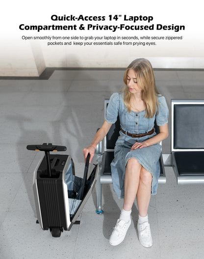 AOTOS Smart Rideable luggage-Roller carry-on luggage 22x14x9-TSA,Airline-Approved 22 inch Hardshell,Zipperless Travel Suitcase with Rolling Wheels,App Control-Cabin Suitcase for Airport Travel(Silver)