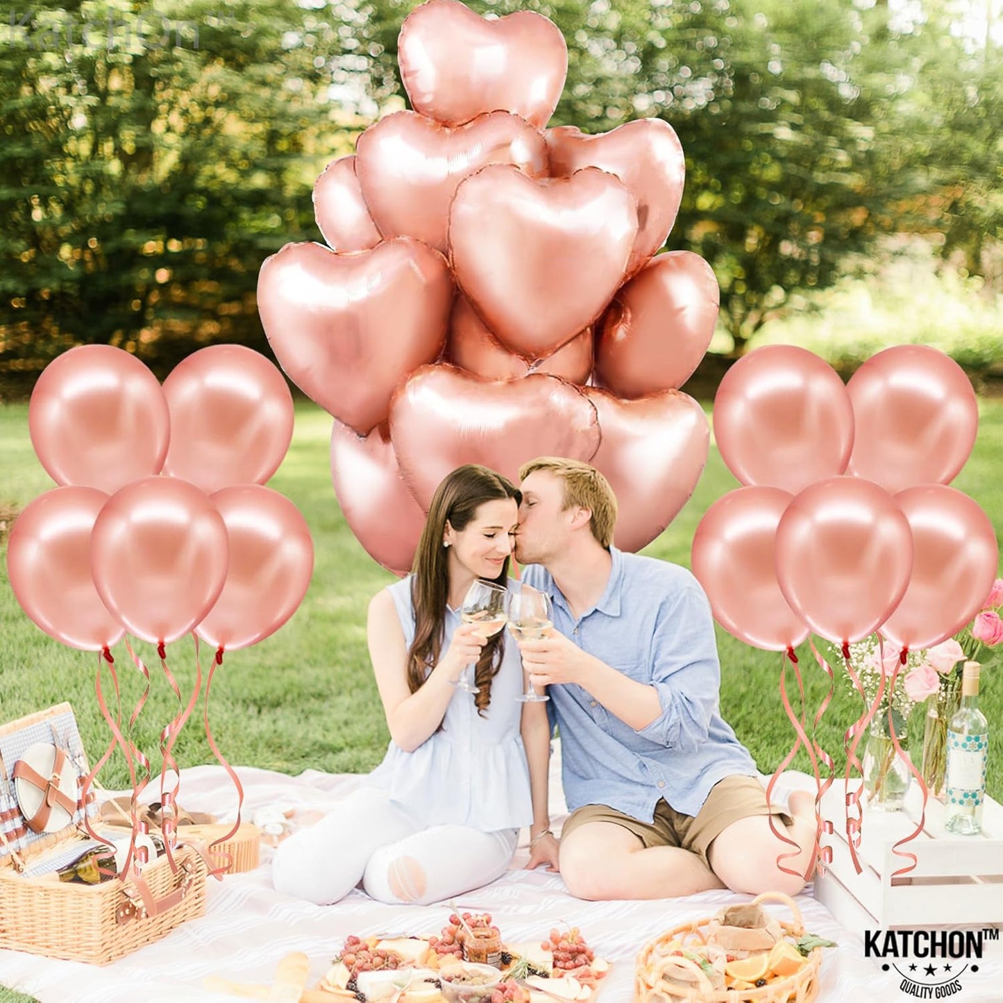 KatchOn Pack of 20 Big Rose Gold Heart Balloons - 18 Inch Rose Gold & Blush Pink Heart Shaped Balloons for Valentines &