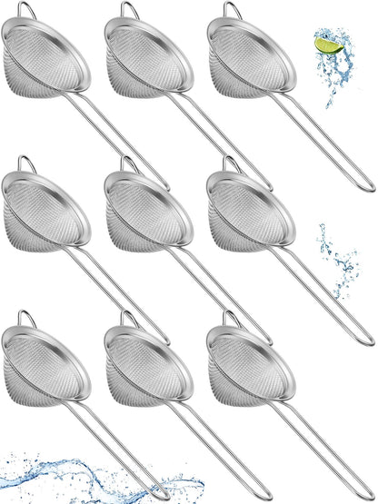 Epakh 9 Packs Stainless Steel Small Strainer, Fine Mesh Steel Cone Shaped Cocktail Strainer for Juice, Tea Herbs, Coffee Drinks, Long Handle Coffee Food, 3.2 Inches Silver
