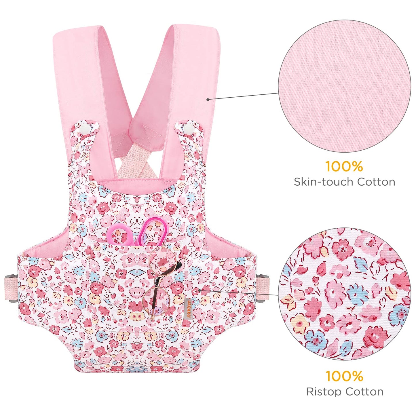 GAGAKU Baby Doll Carrier Stuffed Animal Carrier for Girls Doll Accessory Adjustable Straps for 12 to 20 inch Reborn Baby Dolls - Pink Flowers