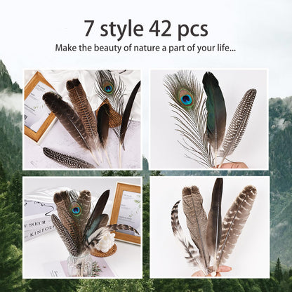 iHUFeather 42pcs Natural Pheasant Feathers Bulk Spotted Feathers 7 Styles Mixed Feathers for Crafts DIY Hat Floral Arrangements Wedding Home Decorations