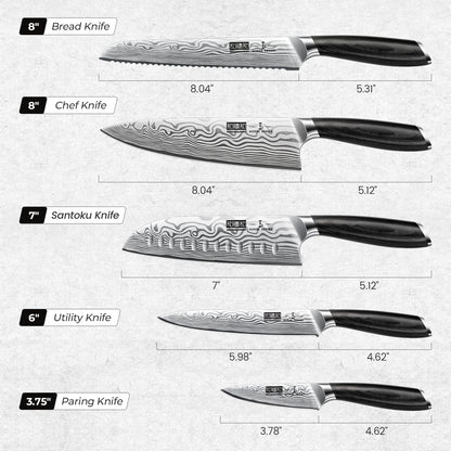 HOSHANHO 5 Pieces Knife Set, Professional Powder Steel Chef Knife Set, Ultra Sharp Japanese Kitchen Knives Set with Ergonomic Pakkawood Handle