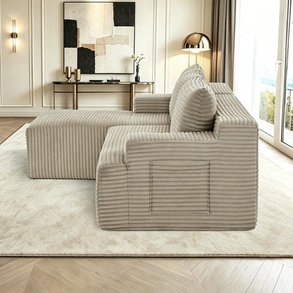 96" L Shaped Cloud Sectional Couch with Chaise, Deep Seat Modular Sectional Sofa Corduroy Memory Foam Sofa Boneless Couches for Living Room Bedroom, No Assembly Required