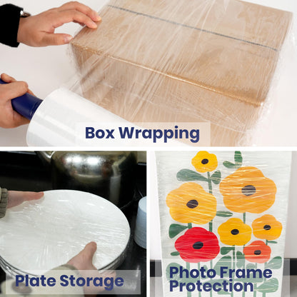 TAPEBEAR Mini Clear Stretch Wrap Film 80 Gauge 5" x 1000Ft, Shrink Wrap Roll with Handle, Durable Self-Adhering Clear Plastic Wrap Industrial Strength Pallet Shrink for Moving, Packing, 2-Pack