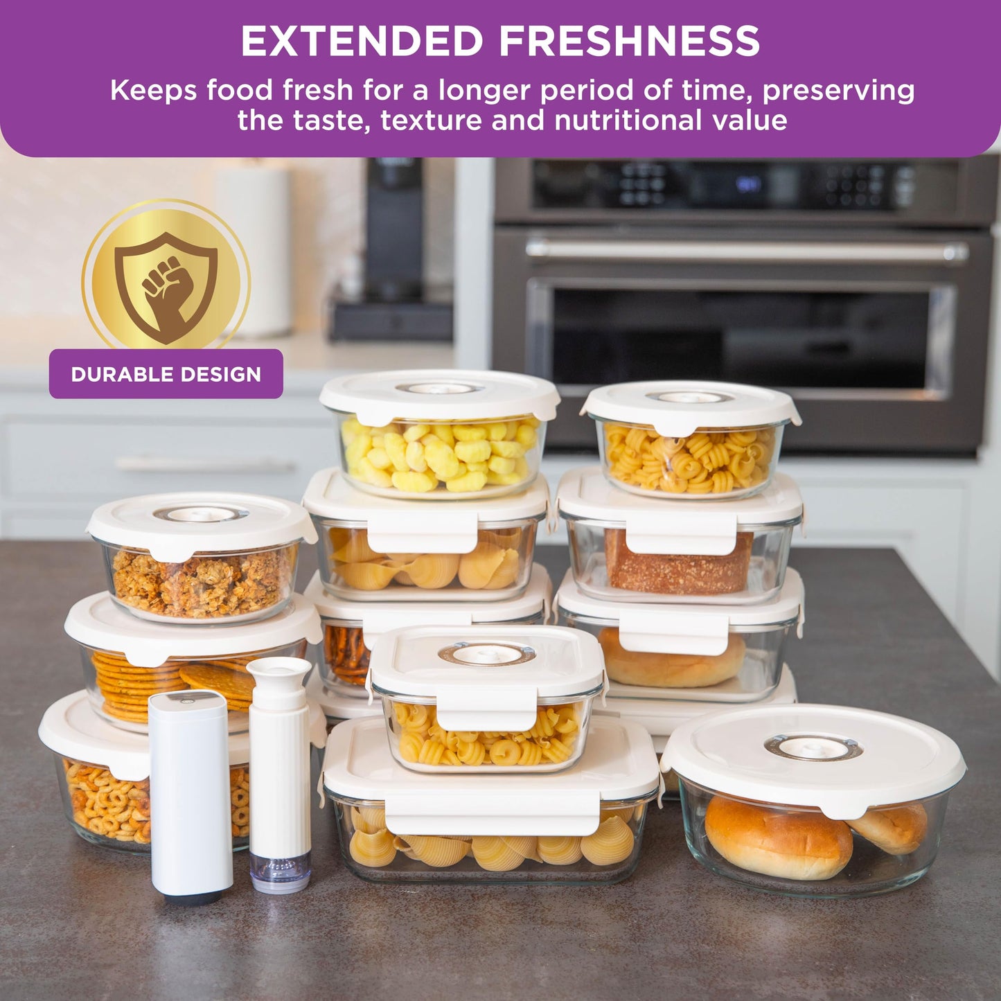 HOLDN’ STORAGE Vacuum Food Storage Containers, Set of 8 Glass Containers & Electronic Pump - Keep Food Fresh Longer, BPA-Free Glass, Leak-Proof, Ideal for Meal Prep, Marinating