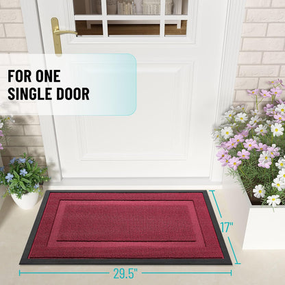 OLANLY Waterproof Front Door Mat - All-Season Indoor/Outdoor Doormat, Easy Clean, Burgundy 29.5x17